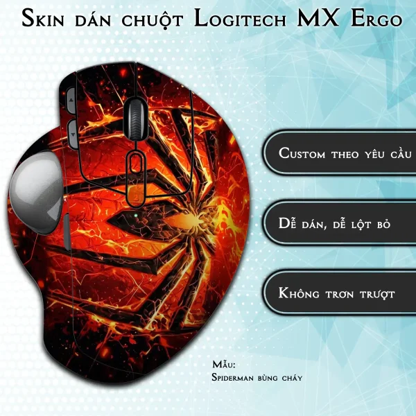 Skin dán chuột Logitech MX Ergo mẫu Spiderman bùng cháy