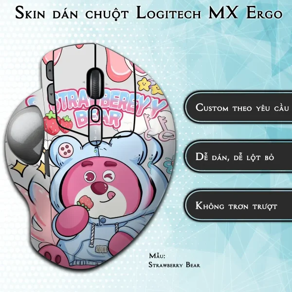 Skin dán chuột Logitech MX Ergo mẫu Strawberry Bear