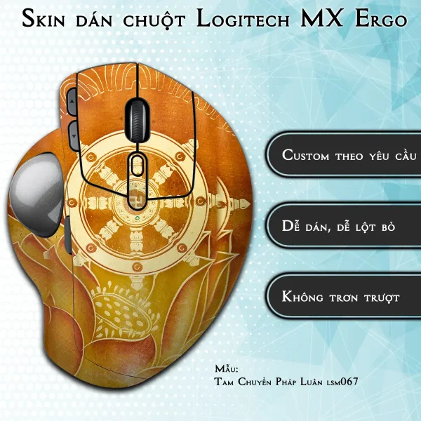 Skin dán chuột Logitech MX Ergo mẫu Tam Chuyển Pháp Luân lsm067