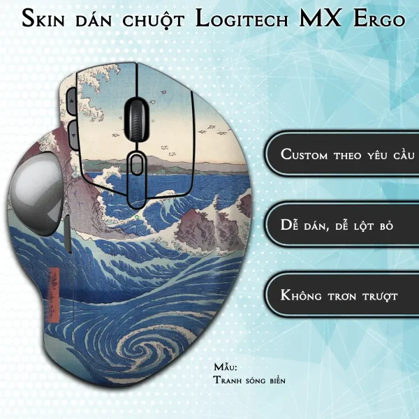 Skin dán chuột Logitech MX Ergo mẫu Tranh sóng biển