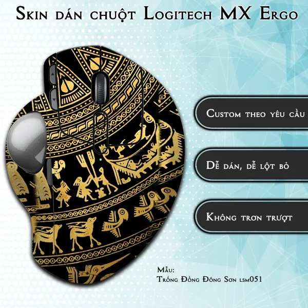 Skin dán chuột Logitech MX Ergo mẫu Trống Đồng Đông Sơn lsm051