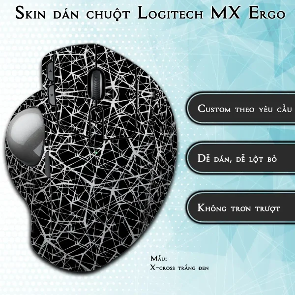 Skin dán chuột Logitech MX Ergo mẫu X-cross trắng đen