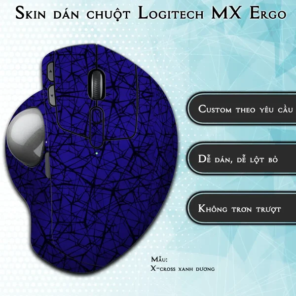 Skin dán chuột Logitech MX Ergo mẫu X-cross xanh dương