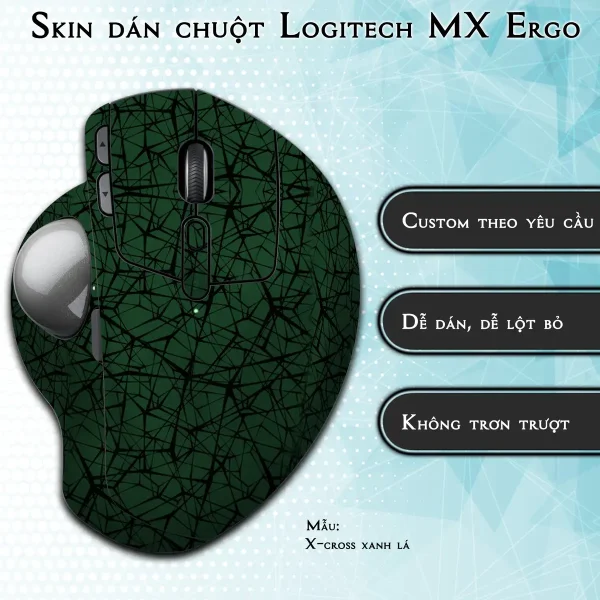 Skin dán chuột Logitech MX Ergo mẫu X-cross xanh lá
