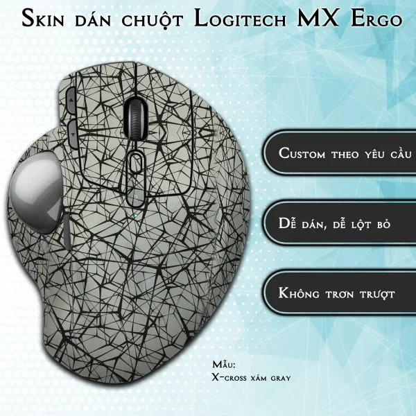 Skin dán chuột Logitech MX Ergo mẫu X-cross xám gray