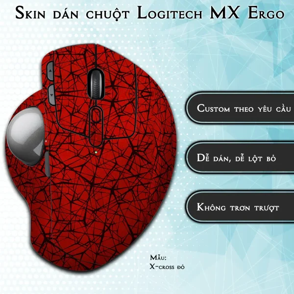Skin dán chuột Logitech MX Ergo mẫu X-cross đỏ