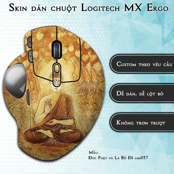 Skin dán chuột Logitech MX Ergo mẫu Đức Phật và Lá Bồ Đề lsm057