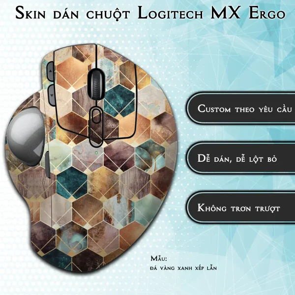 Skin dán chuột Logitech MX Ergo mẫu đá vàng xanh xếp lẫn