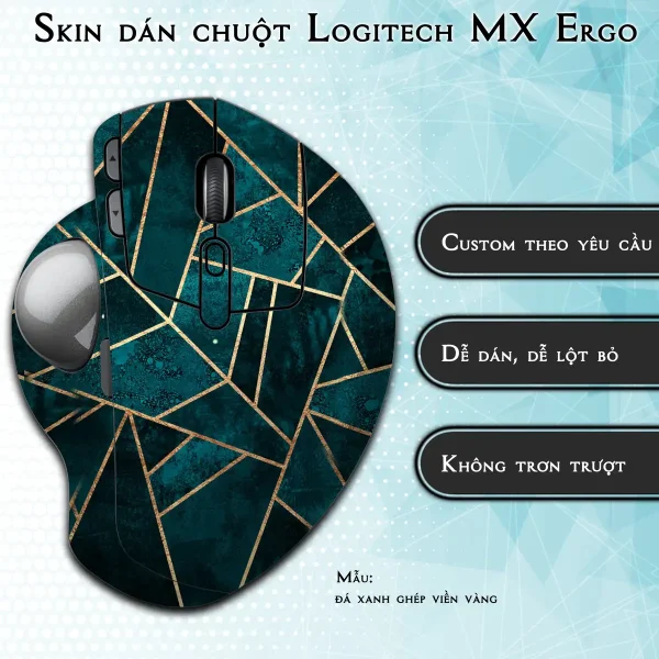 Skin dán chuột Logitech MX Ergo mẫu đá xanh ghép viền vàng