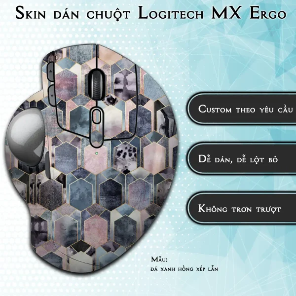 Skin dán chuột Logitech MX Ergo mẫu đá xanh hồng xếp lẫn