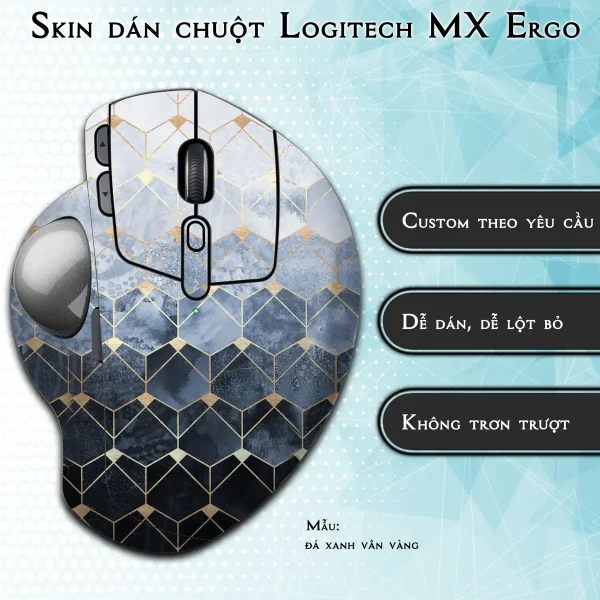 Skin dán chuột Logitech MX Ergo mẫu đá xanh vân vàng