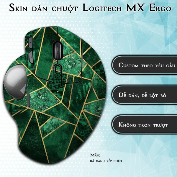 Skin dán chuột Logitech MX Ergo mẫu đá xanh xếp chéo
