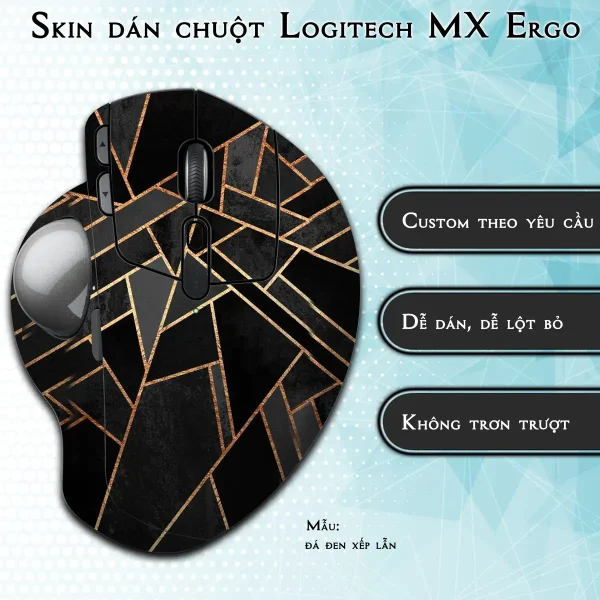 Skin dán chuột Logitech MX Ergo mẫu đá đen xếp lẫn