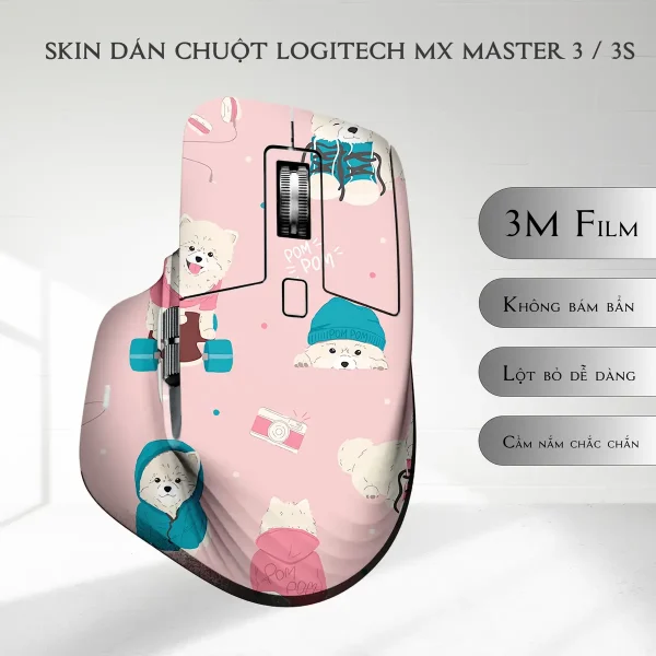 Skin dán chuột Logitech MX Master 2, 2s, 3, 3s mẫu Cún Pompom