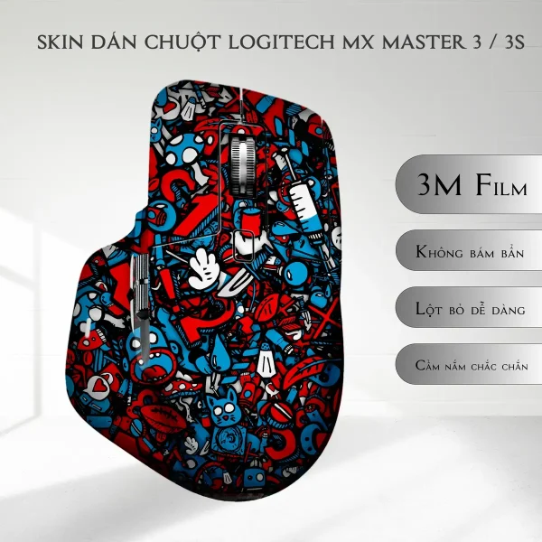 Skin dán chuột Logitech MX Master 2, 2s, 3, 3s mẫu Graffiti Stickerbomb symmetry
