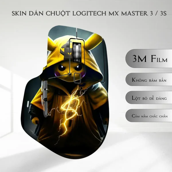 Skin dán chuột Logitech MX Master 2, 2s, 3, 3s mẫu Lôi Thần Pikachu