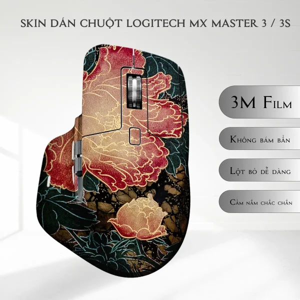 Skin dán chuột Logitech MX Master 2, 2s, 3, 3s mẫu Mẫu Đơn Phú Quý