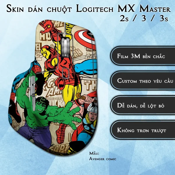 Skin dán chuột Logitech MX Master 2, 2s, 3, 3s mẫu Avenger comic