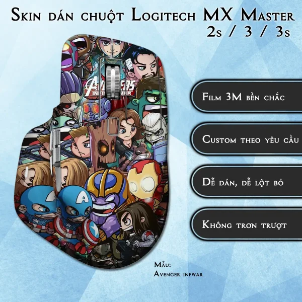 Skin dán chuột Logitech MX Master 2, 2s, 3, 3s mẫu Avenger infwar