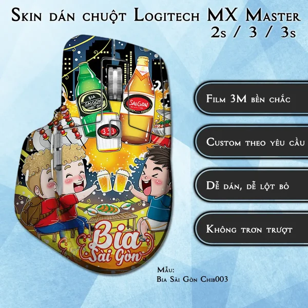 Skin dán chuột Logitech MX Master 2, 2s, 3, 3s mẫu Bia Sài Gòn Chib003
