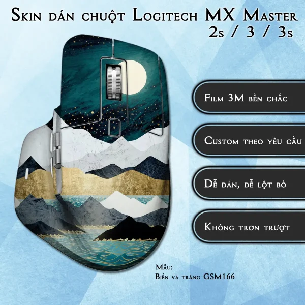 Skin dán chuột Logitech MX Master 2, 2s, 3, 3s mẫu Biển và trăng GSM166