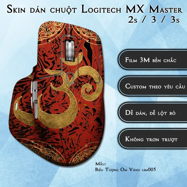 Skin dán chuột Logitech MX Master 2, 2s, 3, 3s mẫu Biểu Tượng Om Vàng lsm005