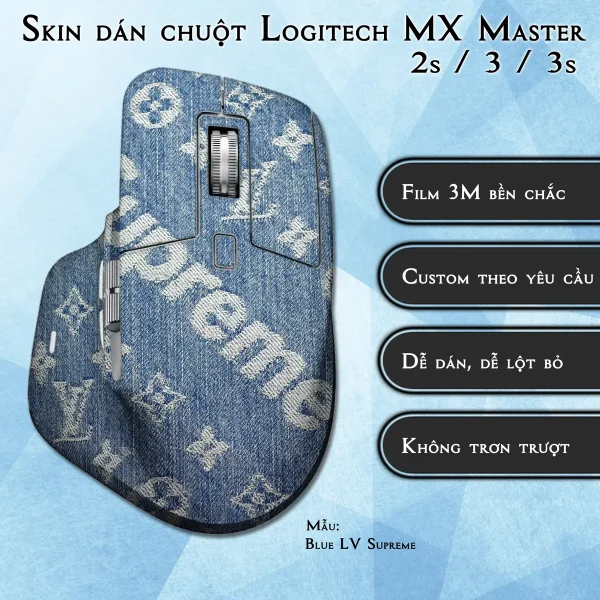 Skin dán chuột Logitech MX Master 2, 2s, 3, 3s mẫu Blue LV Supreme