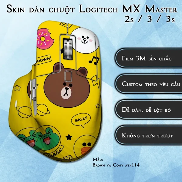 Skin dán chuột Logitech MX Master 2, 2s, 3, 3s mẫu Brown và Cony atk114