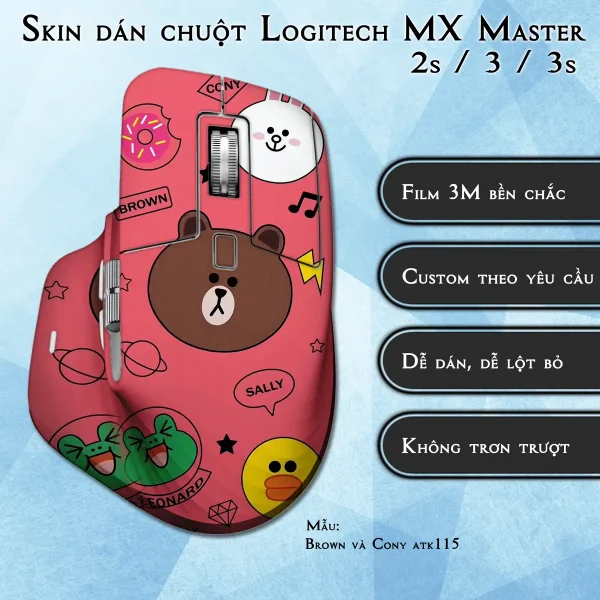 Skin dán chuột Logitech MX Master 2, 2s, 3, 3s mẫu Brown và Cony atk115