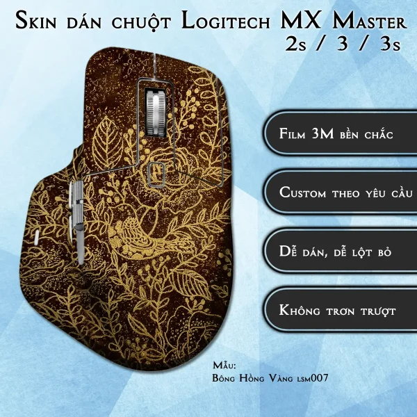 Skin dán chuột Logitech MX Master 2, 2s, 3, 3s mẫu Bông Hồng Vàng lsm007