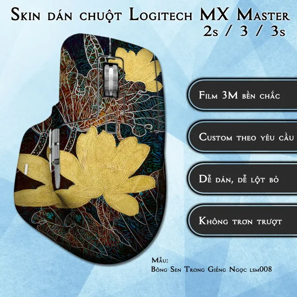Skin dán chuột Logitech MX Master 2, 2s, 3, 3s mẫu Bông Sen Trong Giếng Ngọc lsm008