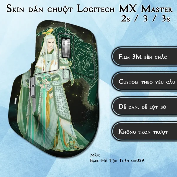 Skin dán chuột Logitech MX Master 2, 2s, 3, 3s mẫu Bạch Hổ Tộc Thần acp029