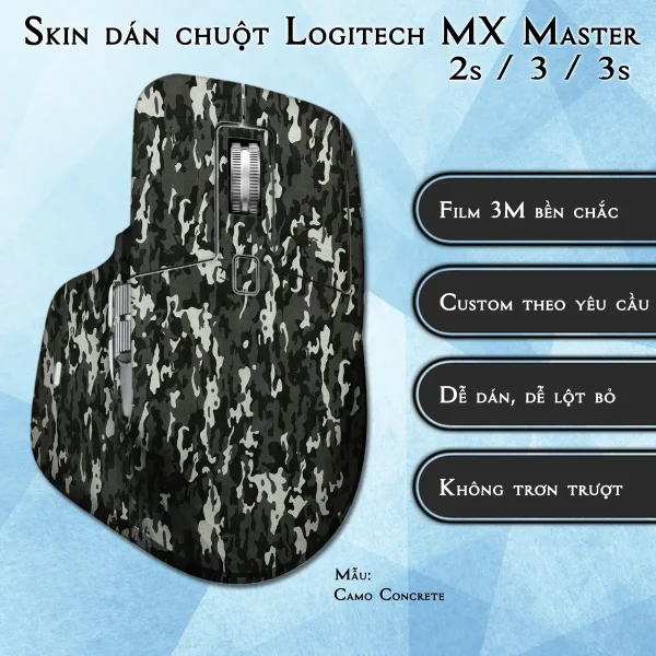 Skin dán chuột Logitech MX Master 2, 2s, 3, 3s mẫu Camo Concrete