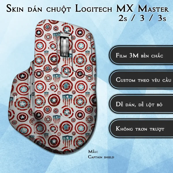 Skin dán chuột Logitech MX Master 2, 2s, 3, 3s mẫu Captain shield
