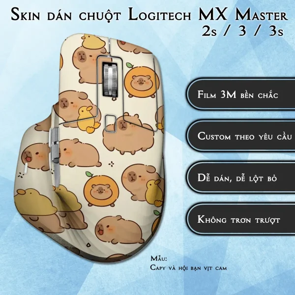 Skin dán chuột Logitech MX Master 2, 2s, 3, 3s mẫu Capy và hội bạn vịt cam