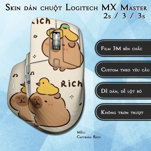 Skin dán chuột Logitech MX Master 2, 2s, 3, 3s mẫu Capybara Rich