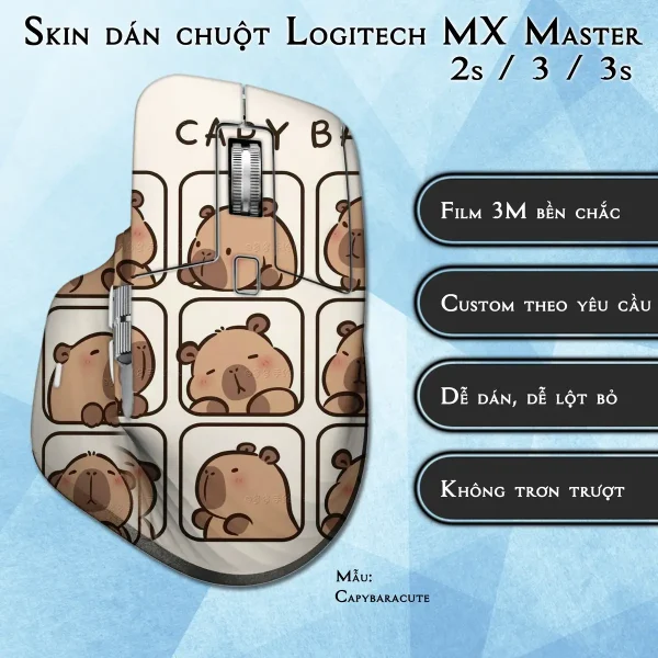 Skin dán chuột Logitech MX Master 2, 2s, 3, 3s mẫu Capybaracute