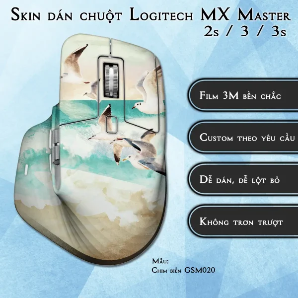 Skin dán chuột Logitech MX Master 2, 2s, 3, 3s mẫu Chim biển GSM020