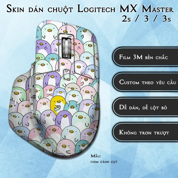 Skin dán chuột Logitech MX Master 2, 2s, 3, 3s mẫu chim cánh cụt