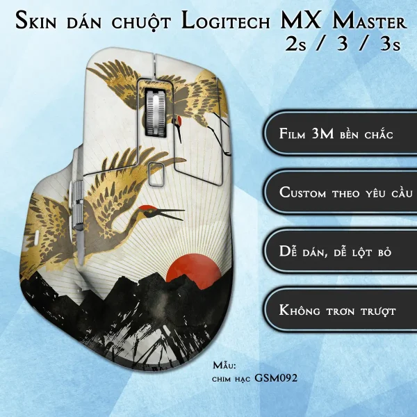 Skin dán chuột Logitech MX Master 2, 2s, 3, 3s mẫu chim hạc GSM092