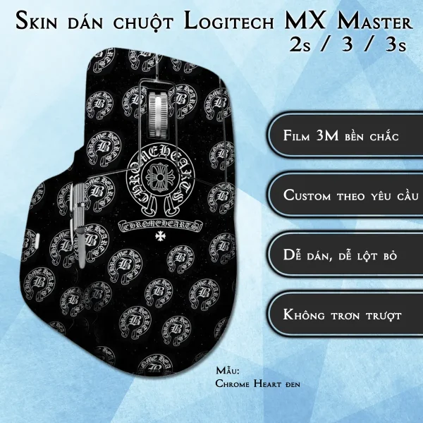 Skin dán chuột Logitech MX Master 2, 2s, 3, 3s mẫu Chrome Heart đen