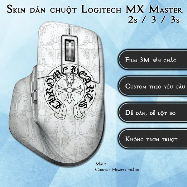 Skin dán chuột Logitech MX Master 2, 2s, 3, 3s mẫu Chrome Hearts trắng