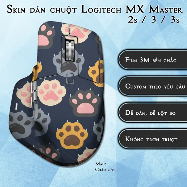 Skin dán chuột Logitech MX Master 2, 2s, 3, 3s mẫu Chân mèo
