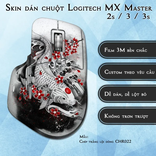 Skin dán chuột Logitech MX Master 2, 2s, 3, 3s mẫu Chép trắng lội dòng CHR022