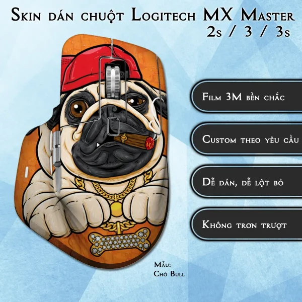 Skin dán chuột Logitech MX Master 2, 2s, 3, 3s mẫu Chó Bull