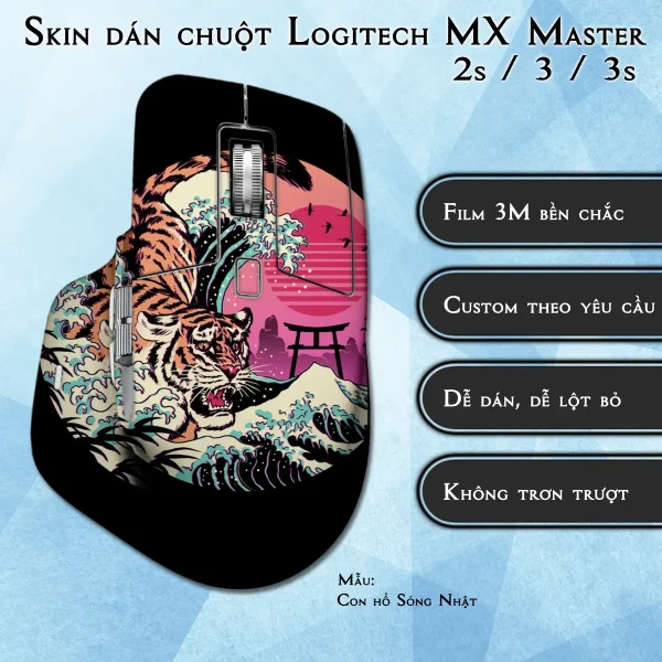 Skin dán chuột Logitech MX Master 2, 2s, 3, 3s mẫu Con hổ Sóng Nhật