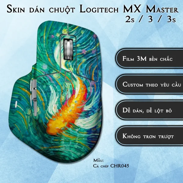 Skin dán chuột Logitech MX Master 2, 2s, 3, 3s mẫu Cá chép CHR045