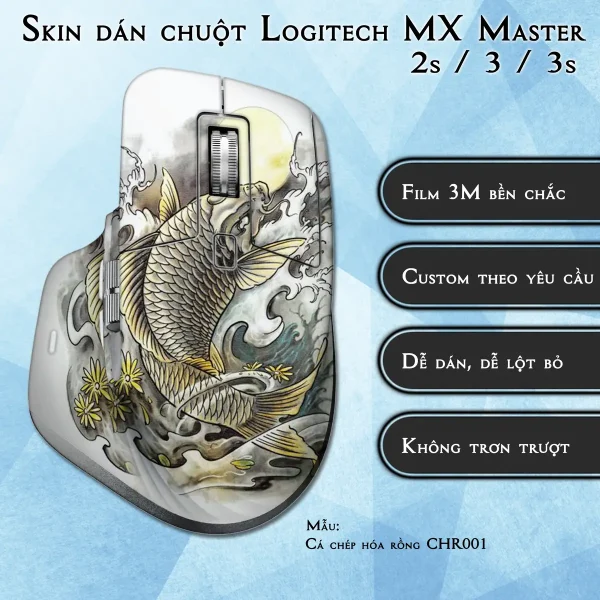 Skin dán chuột Logitech MX Master 2, 2s, 3, 3s mẫu Cá chép hóa rồng CHR001