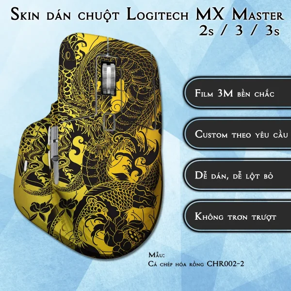 Skin dán chuột Logitech MX Master 2, 2s, 3, 3s mẫu Cá chép hóa rồng CHR002-2