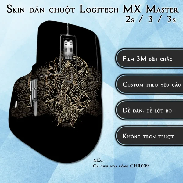 Skin dán chuột Logitech MX Master 2, 2s, 3, 3s mẫu Cá chép hóa rồng CHR009